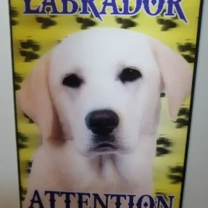 Pancarte Labrador – 3D – attention au chien – crème fr