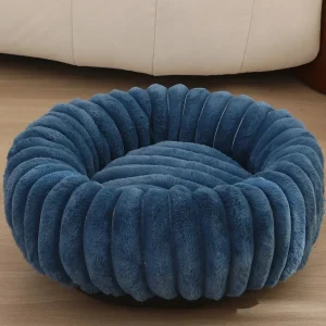 Panier fluffy style velour pour grand chien bleu foncé