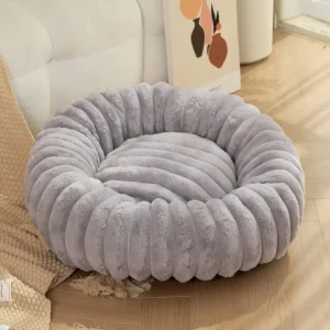 Panier fluffy style velour pour grand chien gris