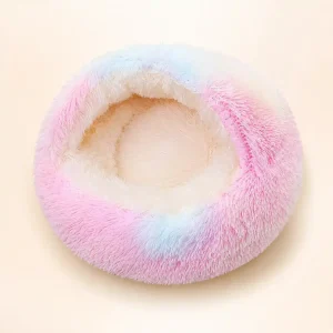 Panier igloo dégradé rose et blanc chien