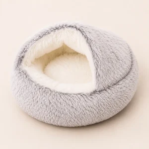 Panier igloo gris foncé et blanc chien