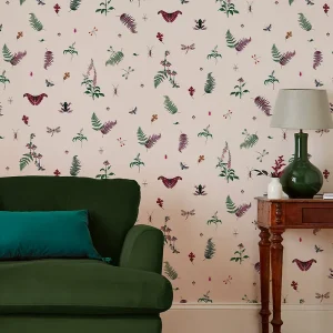 Papier peint intissé Midnight Beasts imprimé animaux sur fond rose L.1000 x l.52cm Joules