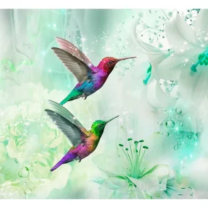 Papier peint intissé panoramique animaux colourful hummingbirds (green) 100×70 cm