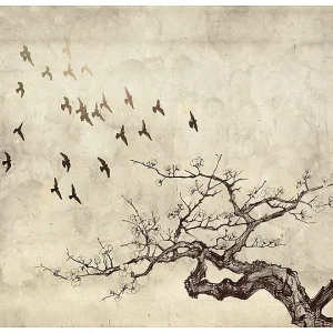 Papier peint intissé panoramique animaux flock of birds 400×309 cm