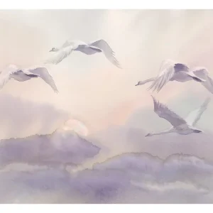 Papier peint intissé panoramique animaux flying swans 300×210 cm