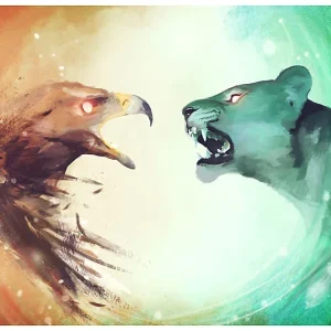 Papier peint intissé panoramique animaux interspecies clash 200×154 cm