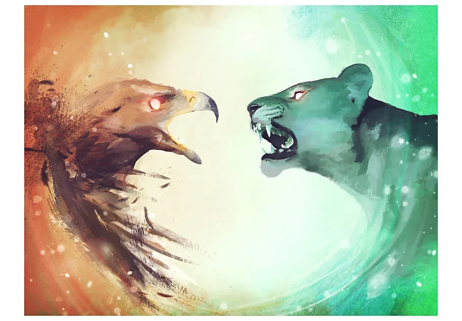 Papier peint intissé panoramique animaux interspecies clash 400×309 cm