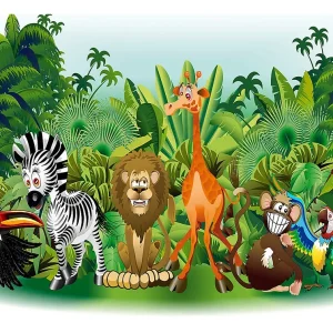 Papier peint intissé panoramique pour enfants jungle animals 350×245 cm