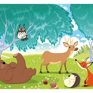 Papier peint intissé panoramique pour enfants les animaux du bois de quat sous 300×231 cm
