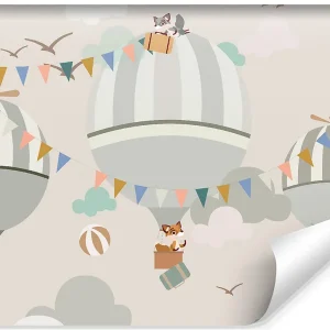 Papier Peint Intissé Photo Pour Chambre Enfant BALLONS Animaux Nuages 300cm x 210cm