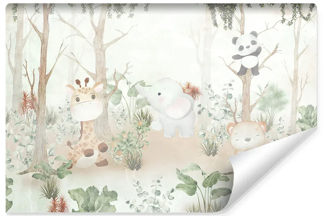 Papier Peint Intissé Photo Pour Chambre Enfants ANIMAUX Plantes Aquarelle 460cm x 300cm