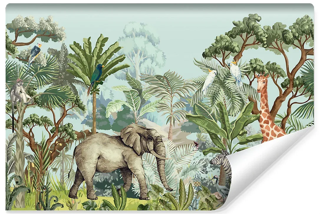 Papier Peint Intissé Photo Pour Chambre Enfants ANIMAUX Plantes Tropicales 360cm x 240cm