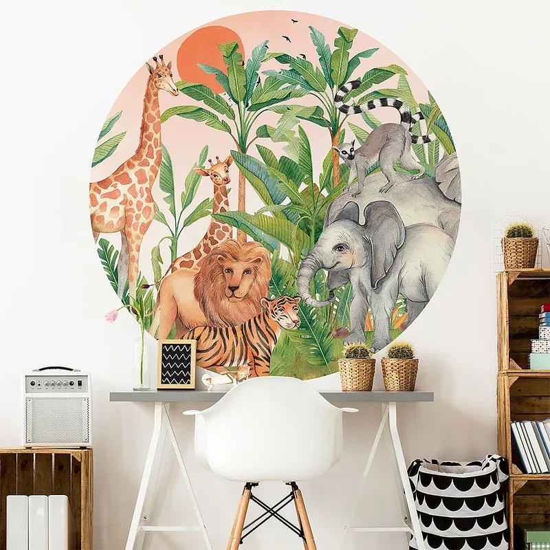 Papier peint intissé pré-encollé fresques géantes – ANIMAUX DANS LA JUNGLE – 120x120cm