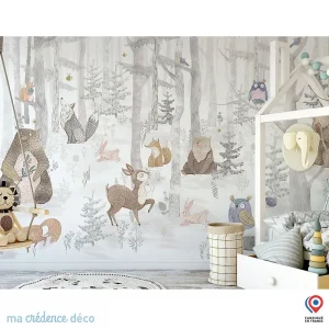 Papier peint La forêt lointaine des animaux 1 – Intissé – 300 cm – 280 cm – MaCrédenceDéco