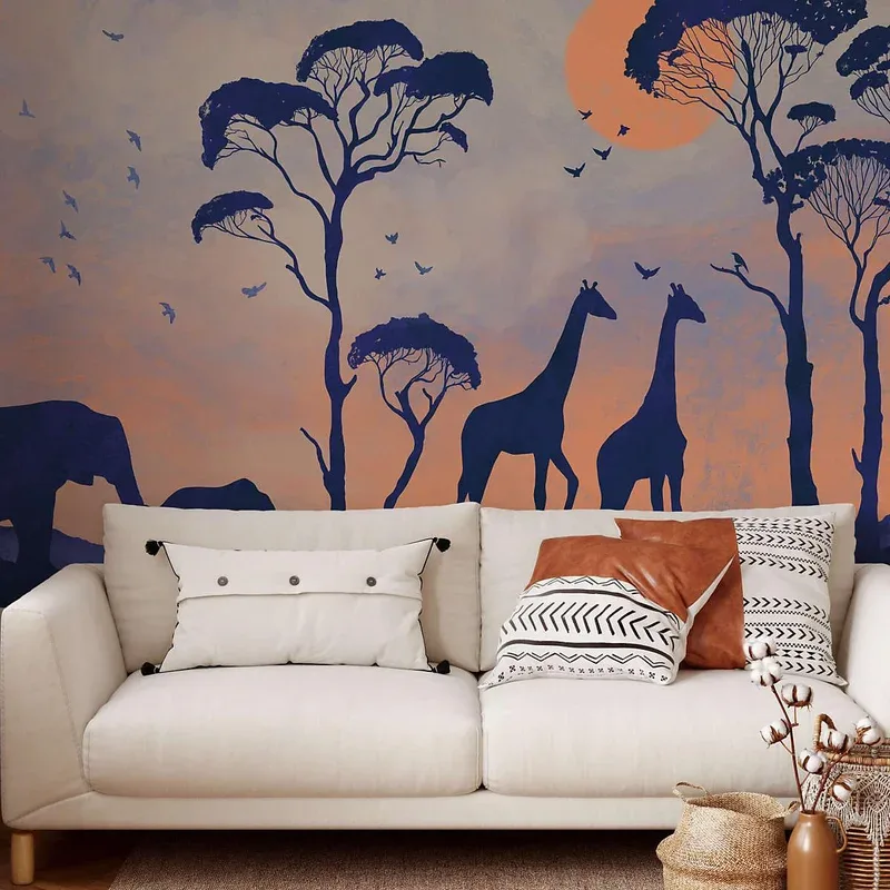Papier peint panoramique avec désert et animaux africains – 85×260 cm (l x h)