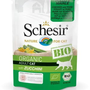 Pâtée Schesir Bio au porc et poulet avec courgette – 85g