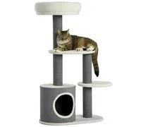PawHut Arbre à Chat 98 cm avec Grotte, Planche à gratter, 3 Plates-Formes, Meuble pour Chats, Gris+Blanc – Comparez les prix et achetez sur