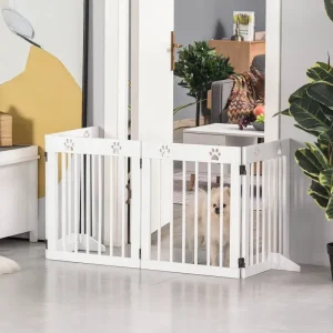 Pawhut Barrière de sécurité 4 panneaux pin massif 204 x 30 x 61 cm blanc (D06-084) au meilleur prix sur fr