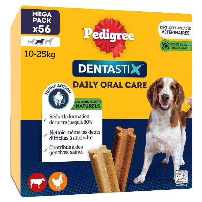 PEDIGREE Dentastix friandises hygiène dentaire pour moyen chien 56 sticks 1.44kg pas cher