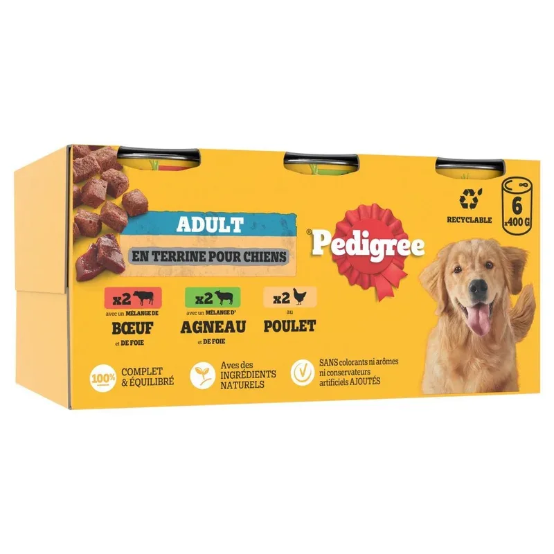 PEDIGREE Terrine à la viande et à la carotte en boite pour chien 6 boites 6x400g pas cher