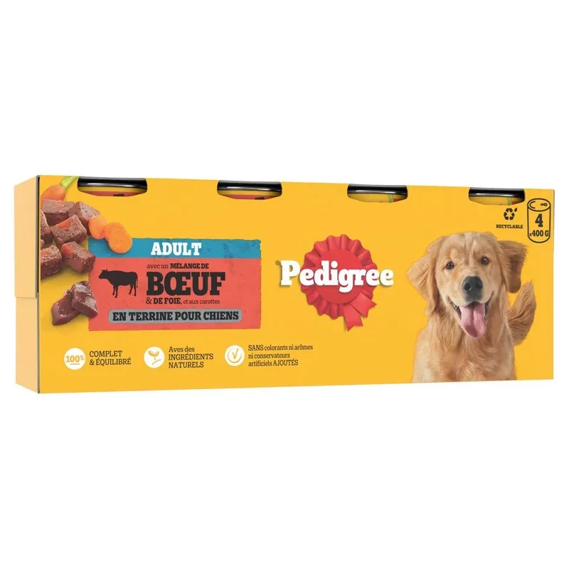 PEDIGREE Terrines au boeuf et carottes en boite pour chien 4 boites 4x400g pas cher