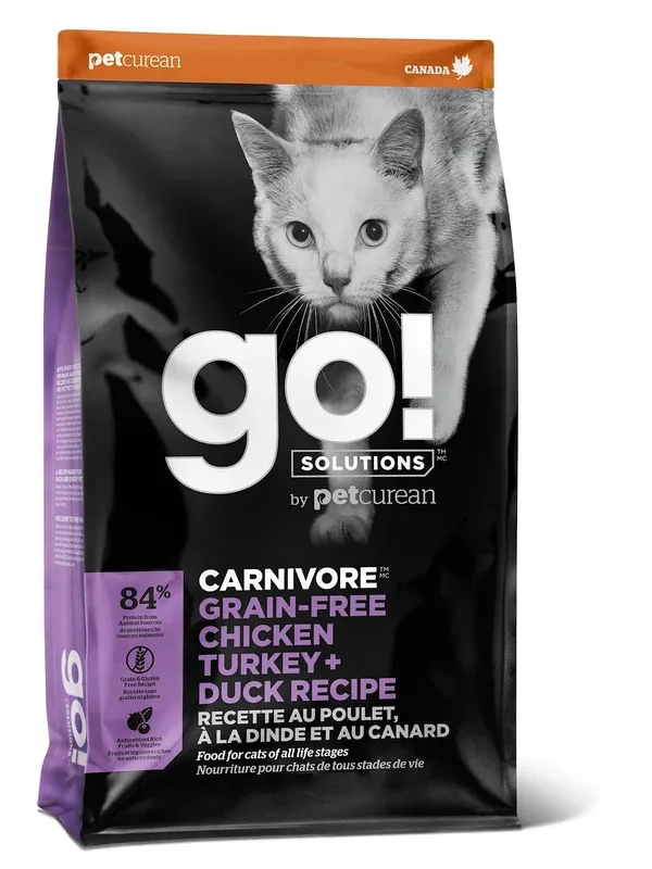 Petcurean Go! Solutions Carnivore – Chat Poulet, Dinde et Canard – Nourriture Sèche Sans Grains pour Chats