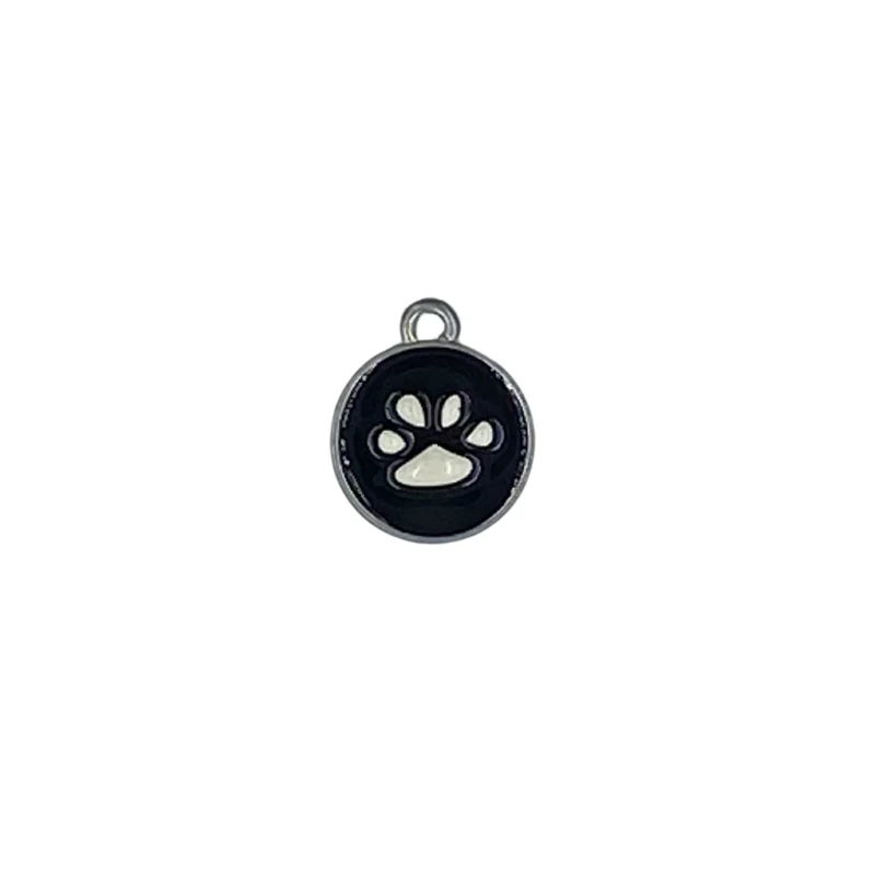 Petite médaille noir pour chiens, empreinte de patte en relief