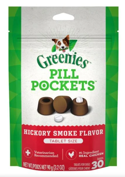 Pill Pockets chien pour comprimés, saveur fumée de noyer, Greenies