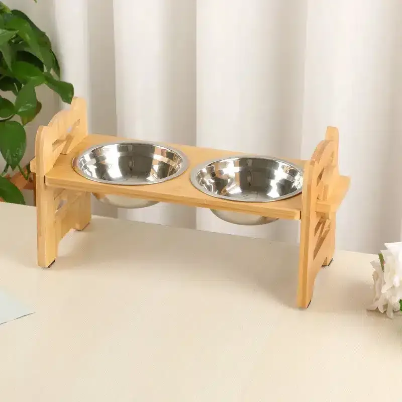 Porte gamelle pour chien en bois