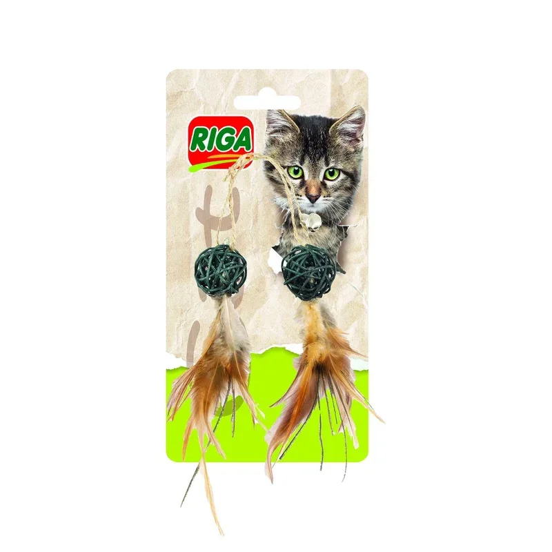 RIGA Jouet balle rotin et plume pour chat 1 pièce pas cher