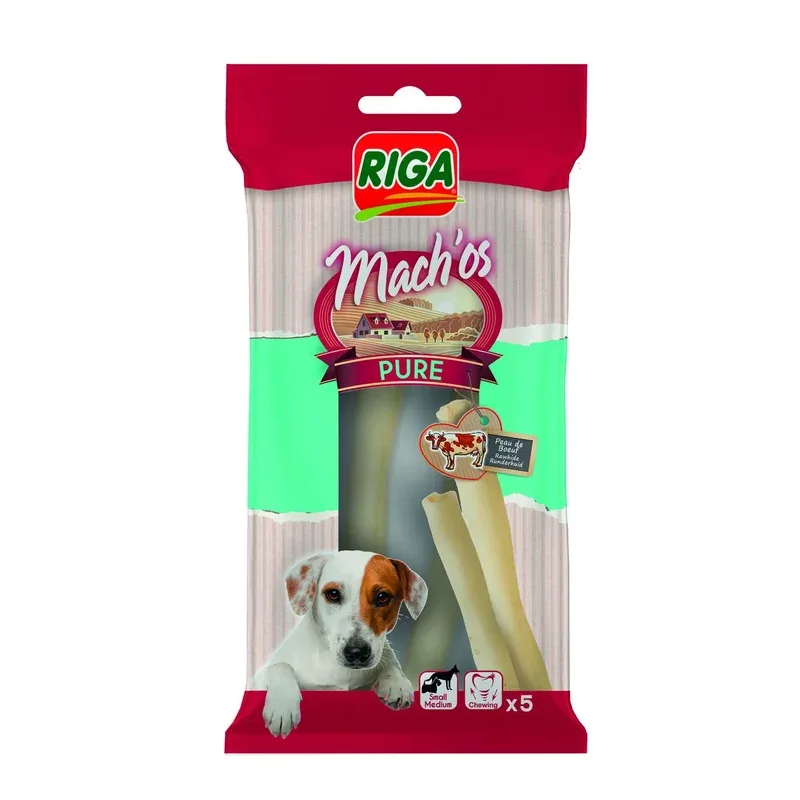 RIGA Mach’os pure Barre soufflée peau de bœuf pour petits et moyens chiens 5 pièces 90g pas cher