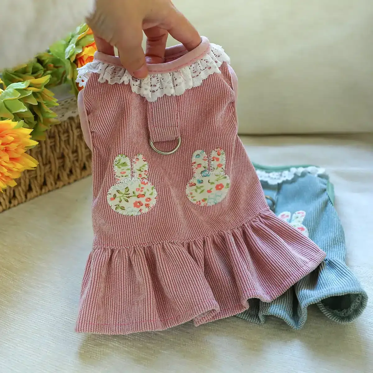 Robe en velours côtelé motif lapin pour spitz