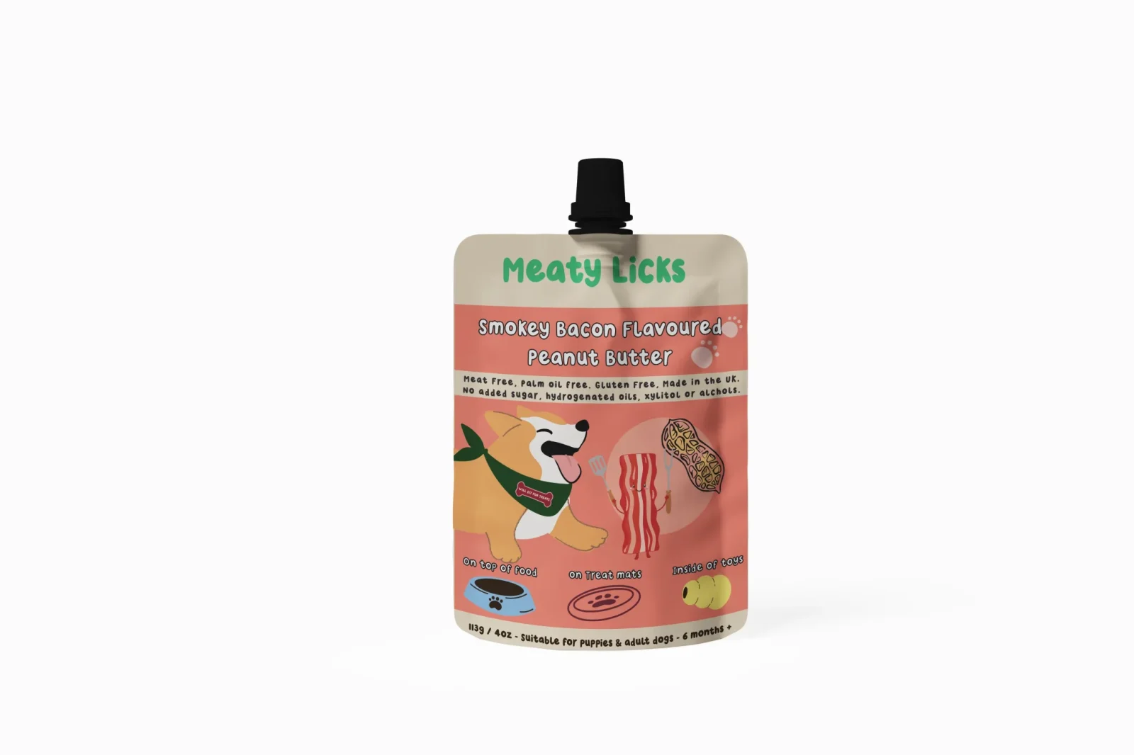 Sachet de beurre de cacahuète Smokey Bacon pour chiens 113g 4oz