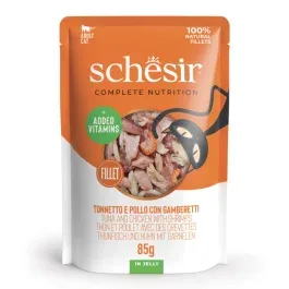 Schesir C&B Nourriture Humide pour Chat avec Thon et Poulet et Crevettes en Gelée 12x85g – Boites, pâtées et sachets Chat – Croquettes & alimentation Schesir