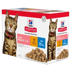 Science Plan Adult light mutlipack 12 sachets repas pour chat poulet poisson