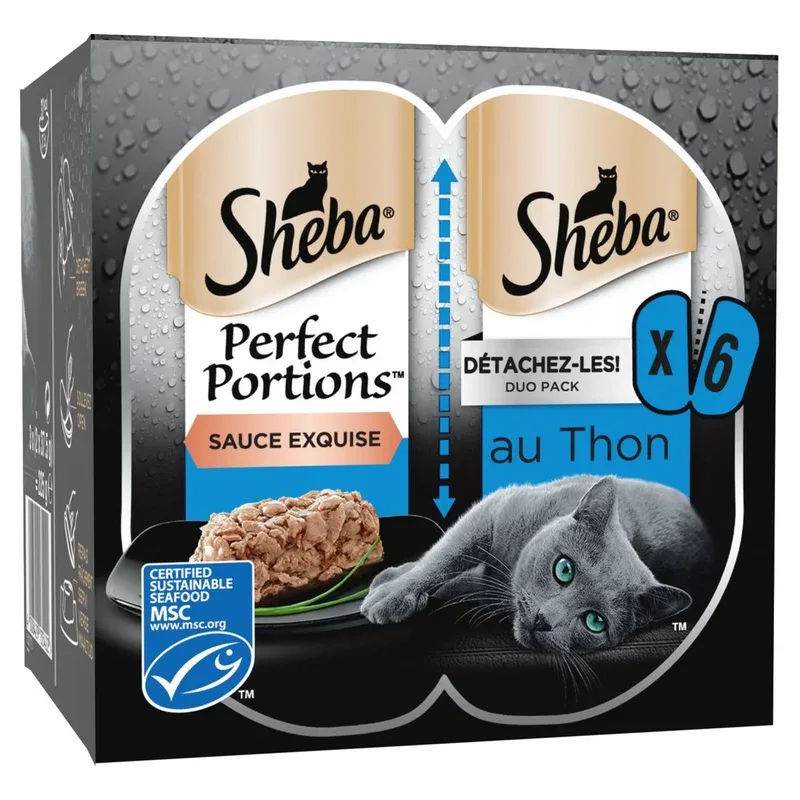SHEBA Perfect portions barquettes pâtée en sauce thon MSC pour chat 6×37.5g pas cher