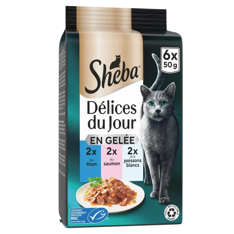 SHEBA Sachets repas délices du jour pâtée en sauce poissons pour chat 6x50g pas cher