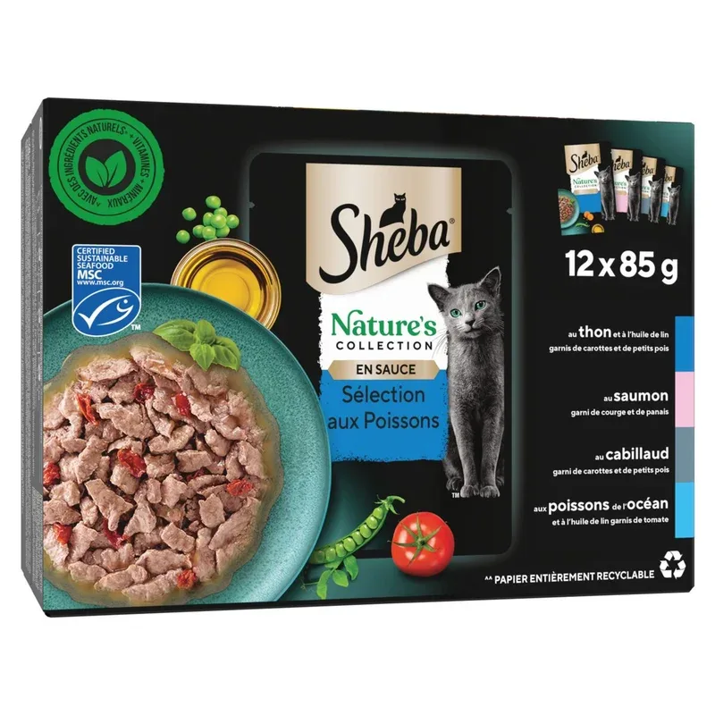 SHEBA Sachets repas Natures collection en sauce Sélection aux poissons MSC pour chat 12 sachets 12x85g pas cher