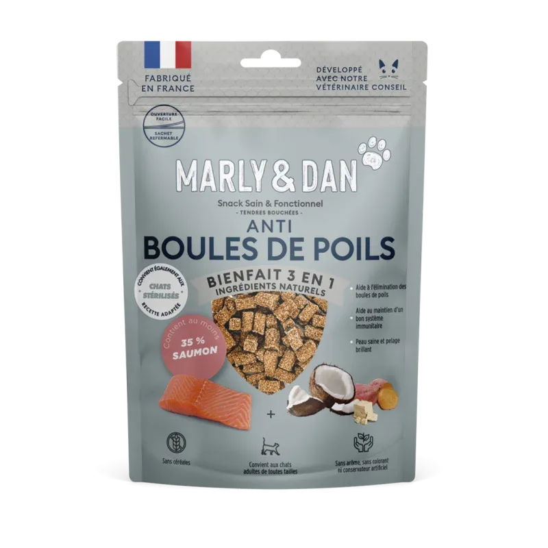 Tendres bouchées « anti boules de poil » chat 40g – Marly & Dan