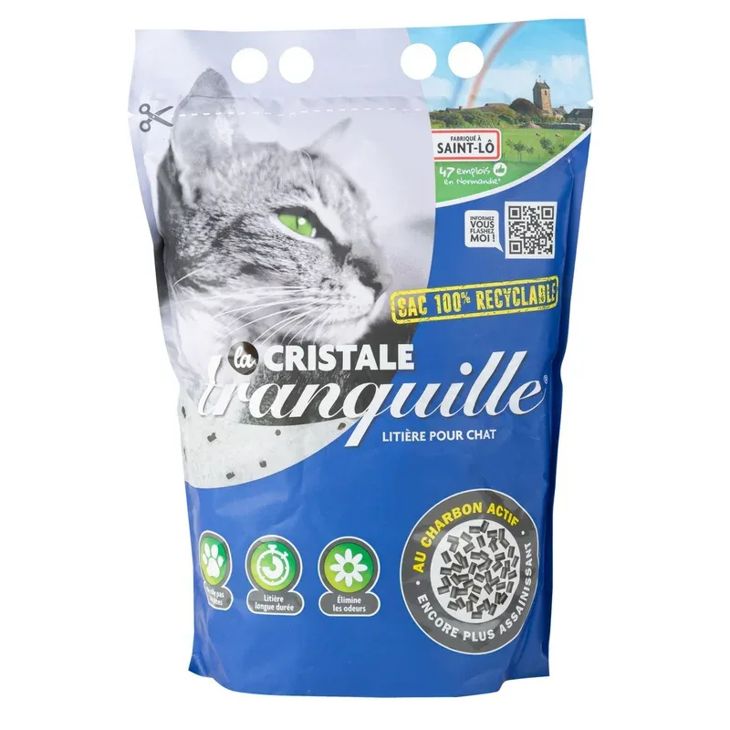 TRANQUILLE Cristale Litière gel de silice au charbon actif pour chat 3,95l pas cher