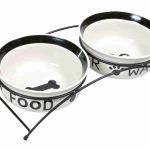 Trixie - Set gamelles en céramique/métal blanc/noir - 2 x 1.6 l