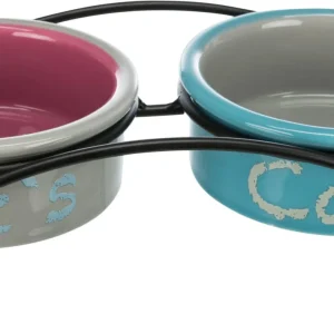 Trixie - Set gamelles en céramique/métal gris clair - 2 x 0.3 l/12 cm/26 x 7 x 13 cm