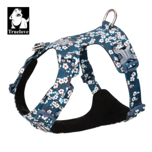 True Love – Harnais – Anti-Traction – Hawaïen – Bleu avec Fleur Blanche – Chien