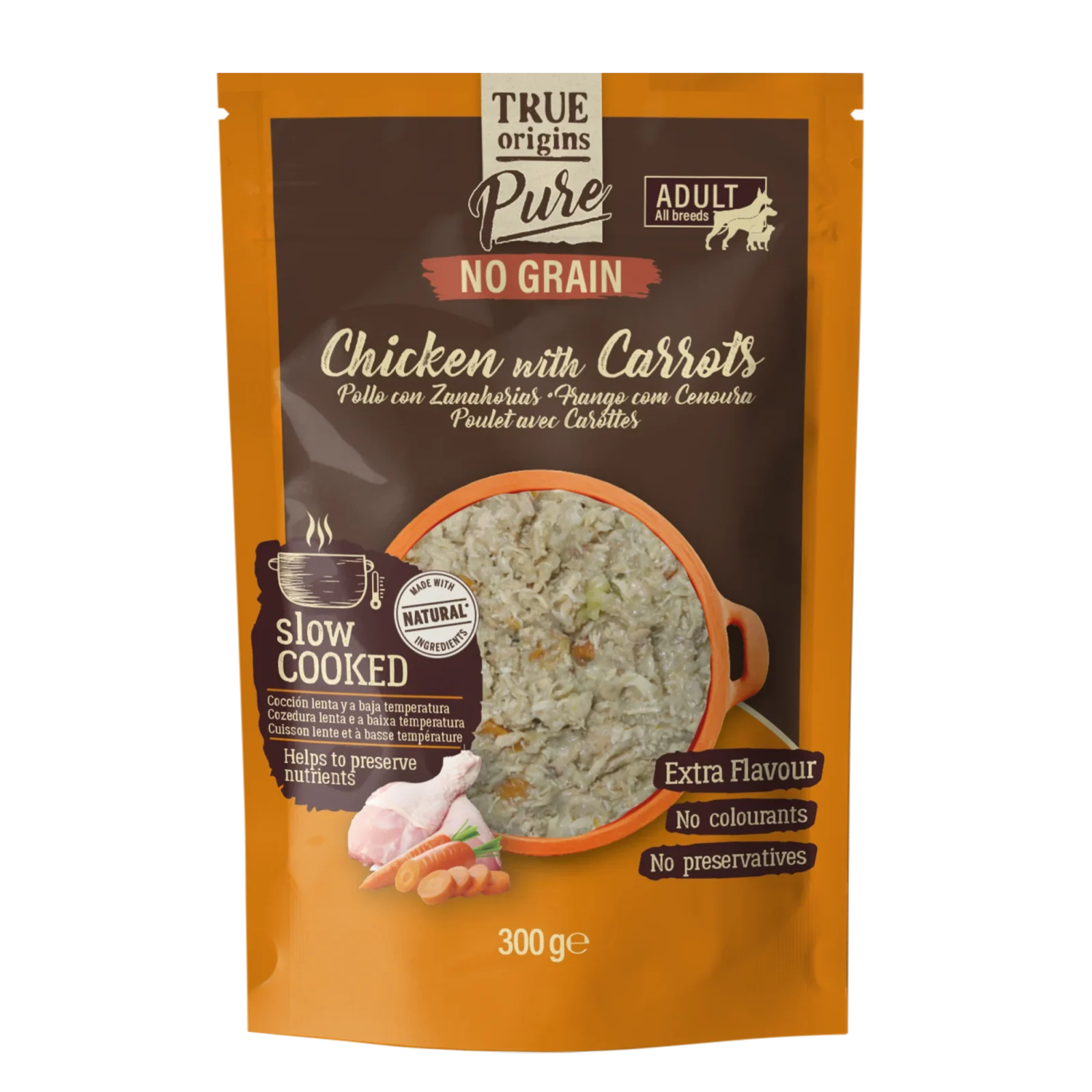 True Origins Pure - Repas Sachet Fraîcheur "Slow Cooked" Poulet & Carottes pour Chiens Adultes - 300g