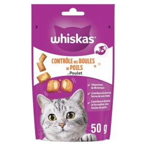 WHISKAS Friandises saveur poulet contrôle des boules de poils pour chat 50g pas cher