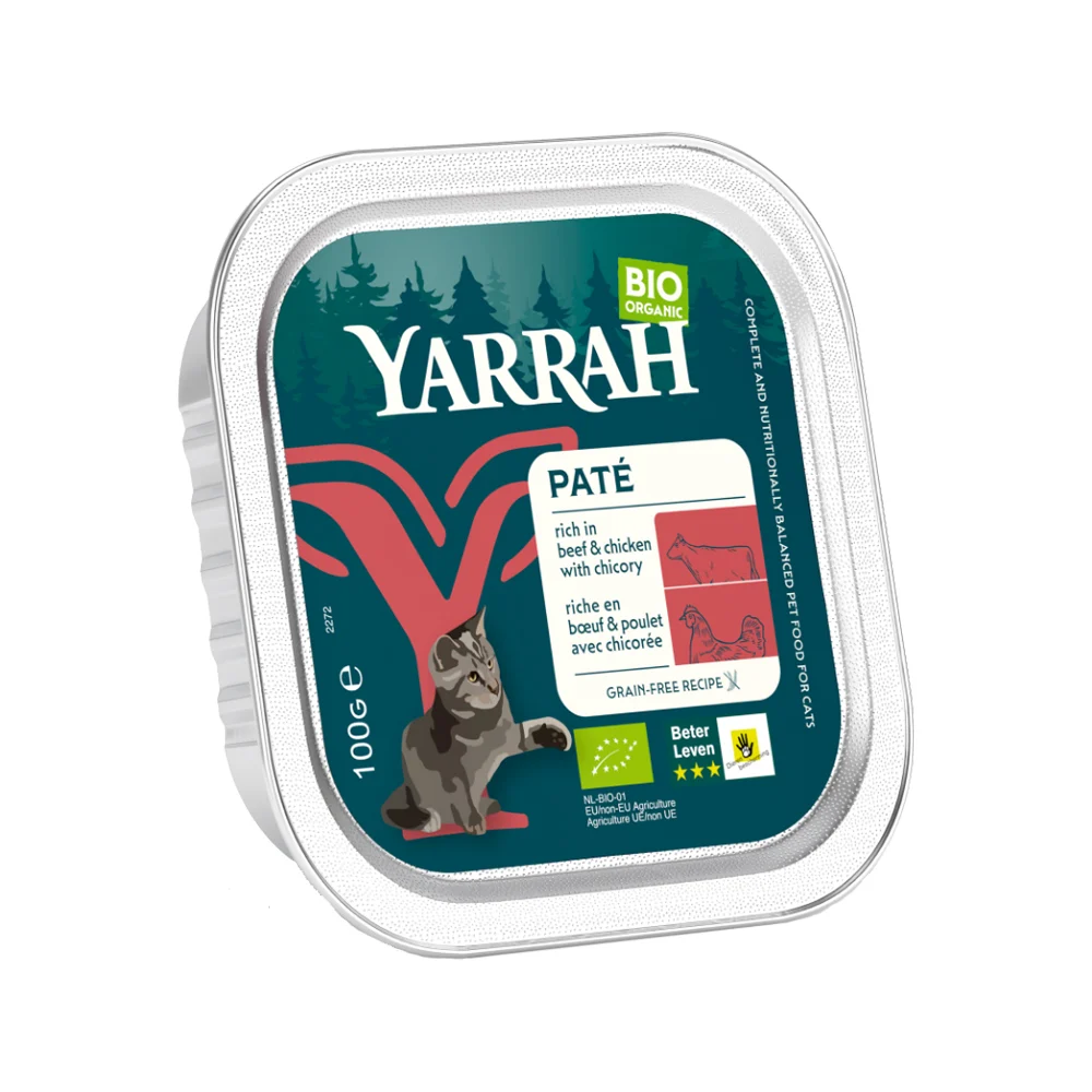 Yarrah – Pâtée Bio Chat – Barquette – Poulet et Bœuf