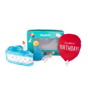 ZippyPaws – Jouet Chien – Boite d’Anniversaire Bleu