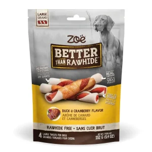 Zoë Better Than Rawhide – Bâtonnets Saveur de Canard et Canneberges – Gâteries Sans Cuir Brut pour Chiens