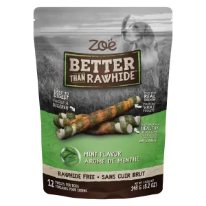 Zoë Better Than Rawhide – Bâtonnets Saveur de Menthe – Gâteries Sans Cuir Brut pour Chiens