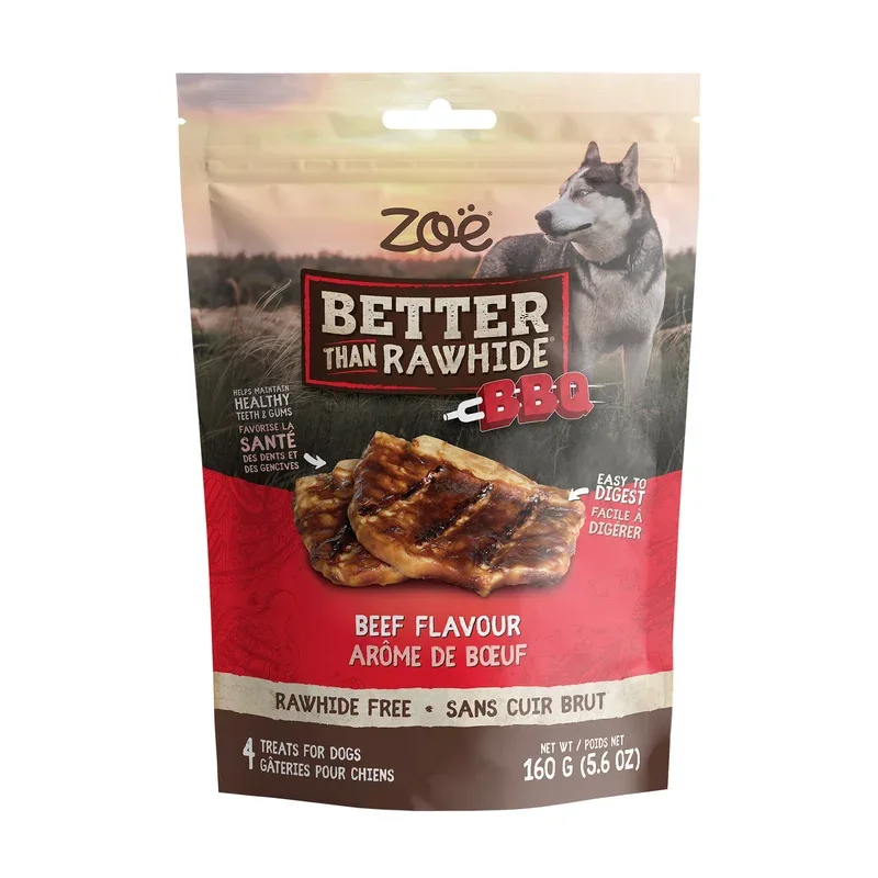 Zoë Better Than Rawhide – Saveur de Boeuf Barbecue – Gâteries Sans Cuir Brut pour Chiens